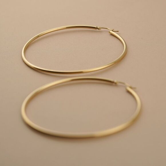 14k Real Gold Big Hoop Earrings | 2 mm thickness | 65 mm Diameter | Fine Jewelry - Picture 4 of 6